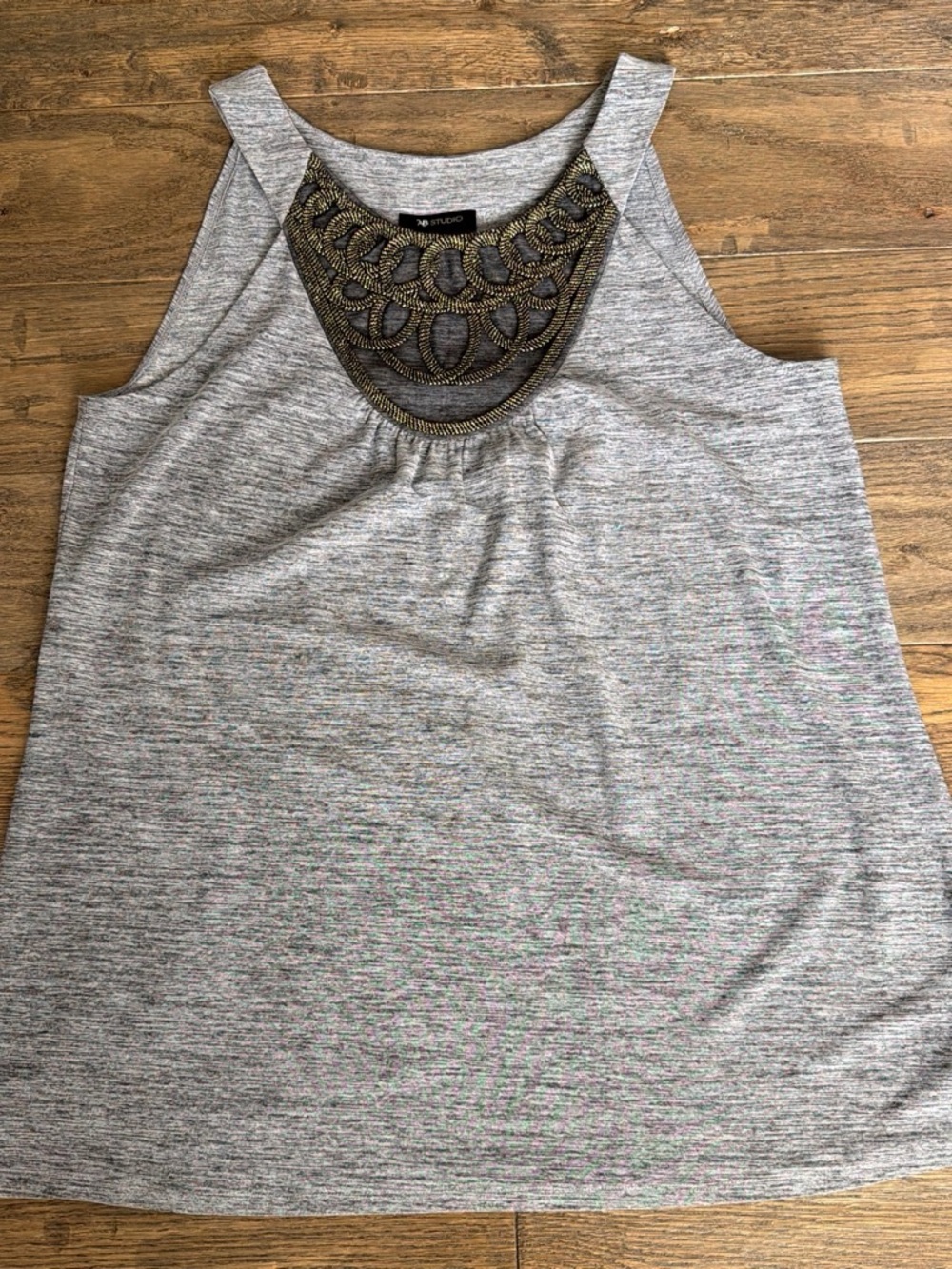 AB Studio Gray Tank with Decorative Gold Neckpiece